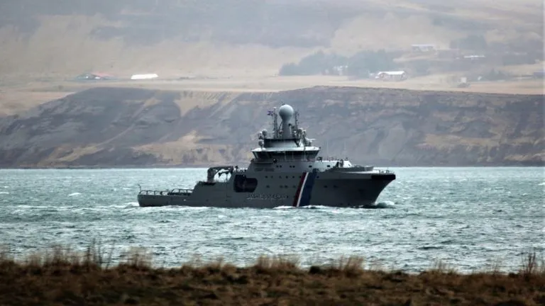 Modern Icelandic Coast Guard vessel patrolling Icelandic waters