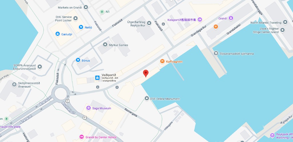 Map showing the location of Reykjavík Maritime Museum at Grandagarður 8, 101 Reykjavík, Iceland