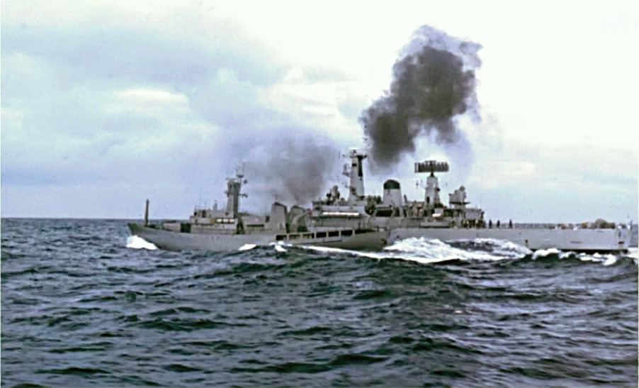 HMS Scylla colliding with Icelandic Coast Guard vessel Óðinn during the Third Cod War